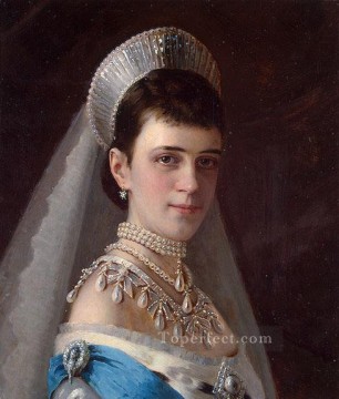 イワン・クラムスコイ Painting - 真珠で飾られた頭飾りを着た皇后マリア・フョードロヴナの肖像 民主党イワン・クラムスコイ
